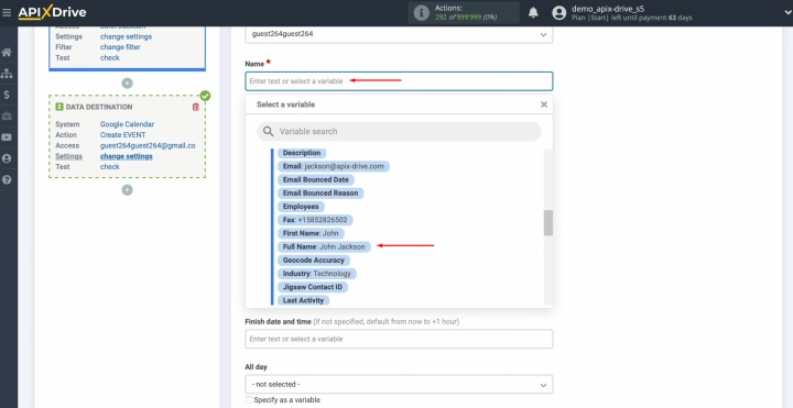 Assign variables from Salesforce CRM to Google Calendar fields