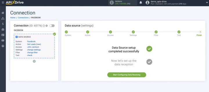 Facebook and Mailchimp integration | Data source setup completed