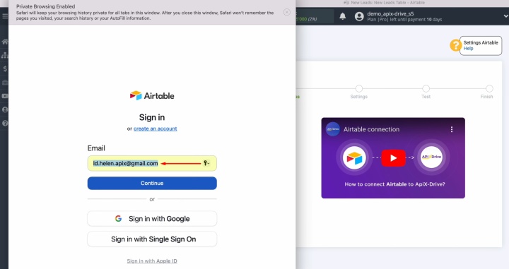 Specify the login of your Airtable account Specify the login of your Airtable account
