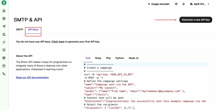 Press “Generate a new API key” Press “Generate a new API key”
