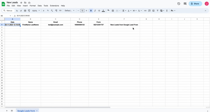 Google Lead Form and Google Sheets integration | Check the result