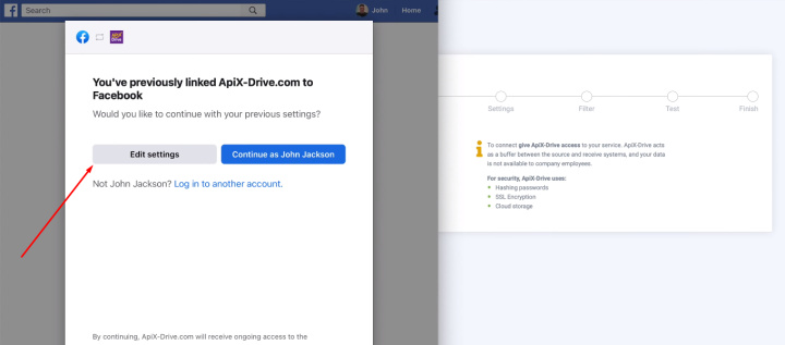Facebook and Pipedrive integration | Click "Edit settings"
