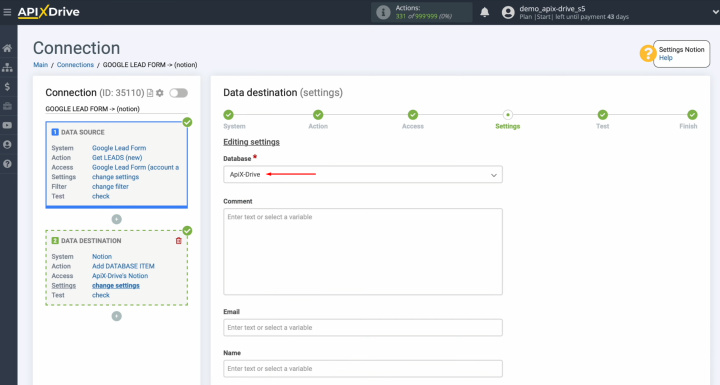 Google Ads Lead Form and Notion integration | Choose the database