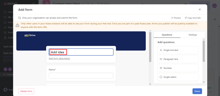 How to create forms in Asana | Add form description