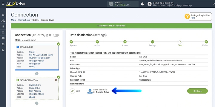 Send test data to Google Drive