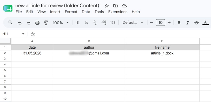 Data in Google Sheets