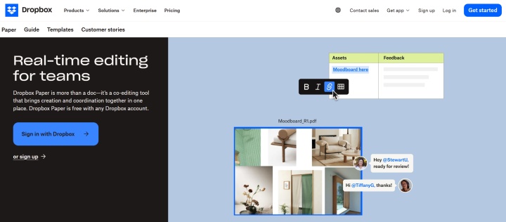 Dropbox website Dropbox website