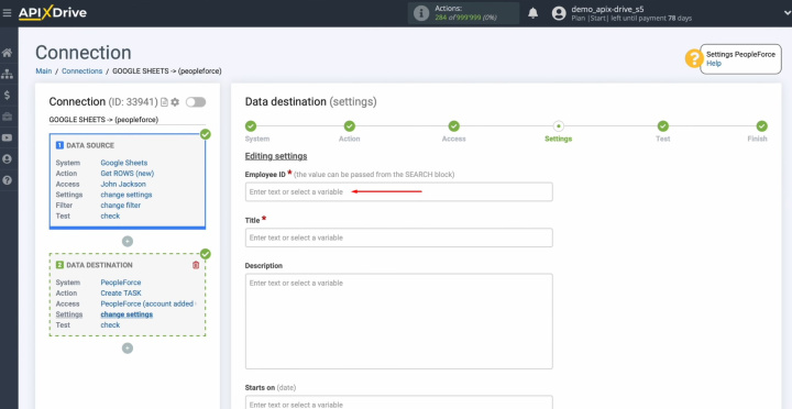 Google Sheets and PeopleForce integration | Specify the employee ID