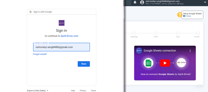 Setting up Google Sheets | Specify login