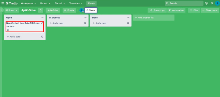 Zoho CRM and Trello integration | A new task in Trello