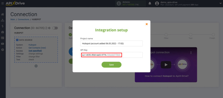 Hubspot and AWeber integration | Paste API key