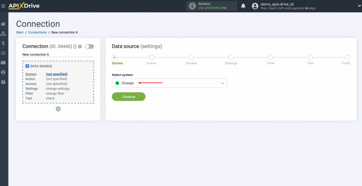 Elopage and Google Sheets integration | Select the data source system