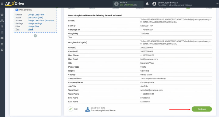 Google Lead Form and Google Sheets integration | The test data