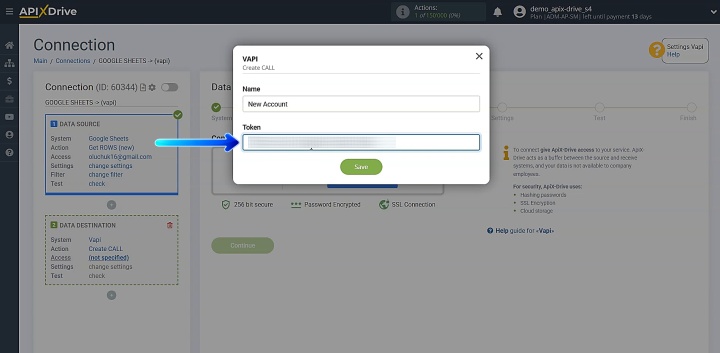 Return to ApiX-Drive and paste the copied key