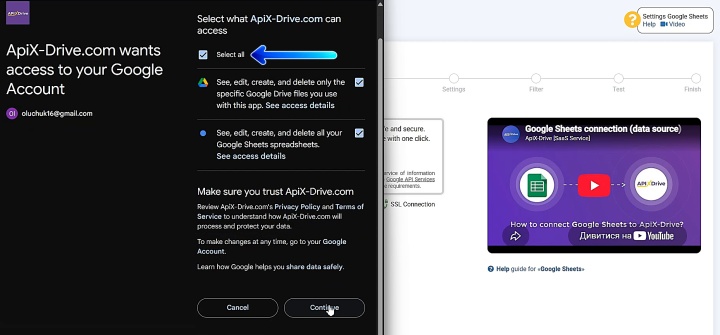 Grant ApiX-Drive the required permissions