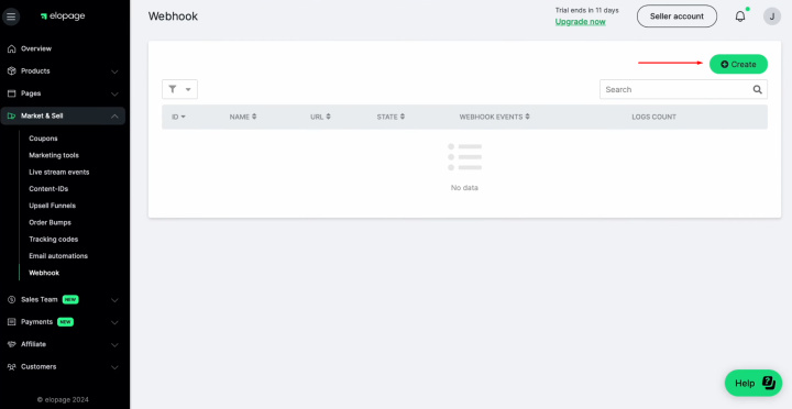 Elopage and Google Sheets integration | Click “Create”