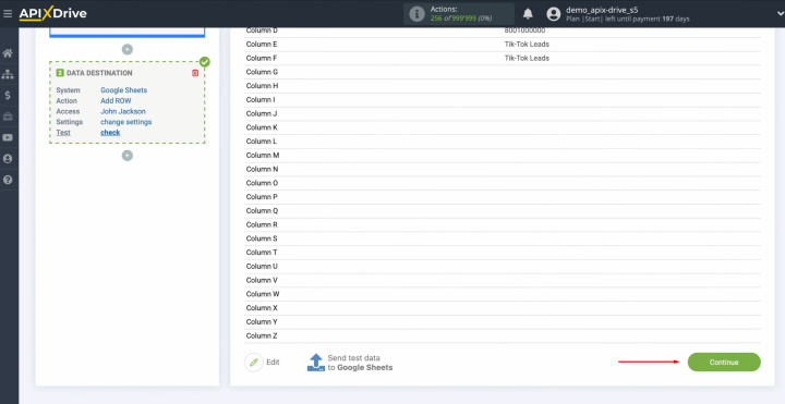 TikTok and Google Sheets integration | Return to the ApiX-Drive system