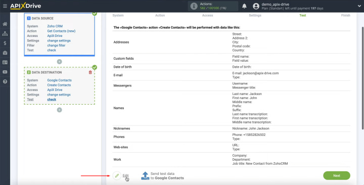 Zoho CRM and Google Contacts integration | You can edit the data