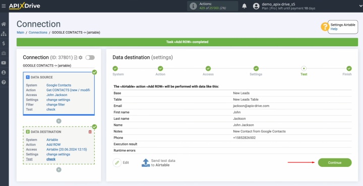 Return to ApiX-Drive and continue setting up