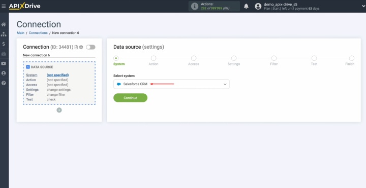 Choose Salesforce CRM as the data source