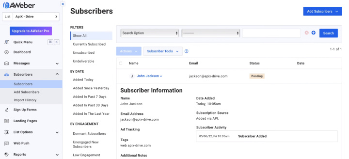 Hubspot and AWeber integration | The subscriber in AWeber