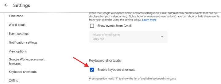 Enable keyboard shortcuts