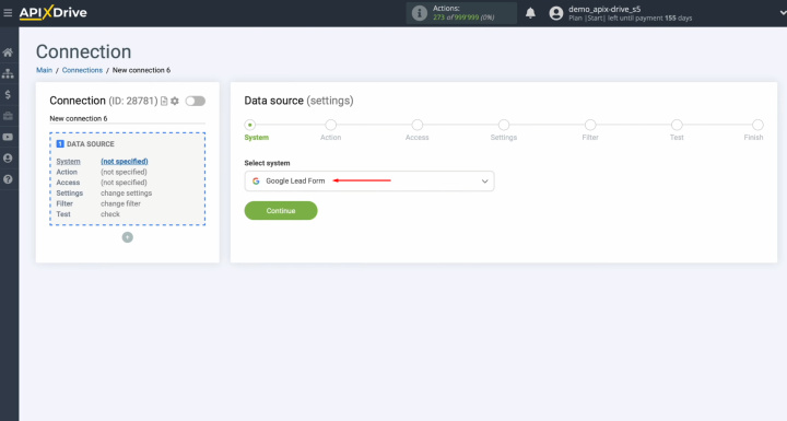 Google Lead Form and Google Sheets integration | Select the data source system