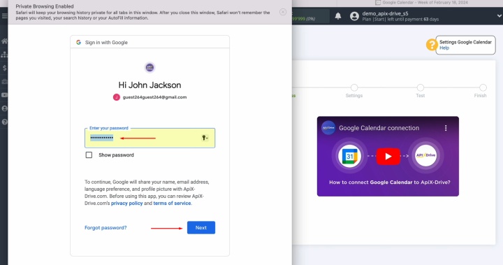 Specify the password of your Google account
