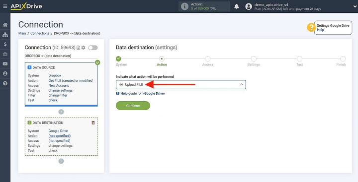 Choose action Upload FILE