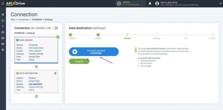 Facebook and ClickUp integration | Connect your ClickUp account to the ApiX-Drive system