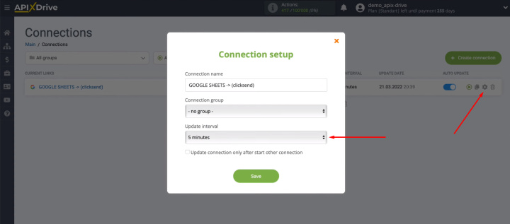 Google Sheets and ClickSend integration | Field "Update interval"