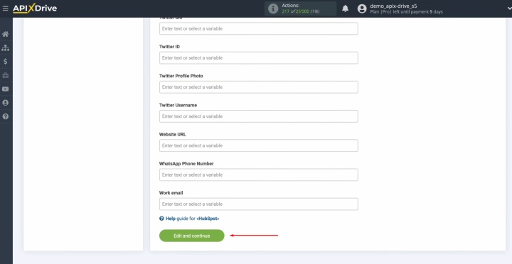 HubSpot and Tally integration | After filling in the fields, click "Continue" HubSpot and Tally integration | After filling in the fields, click "Continue"