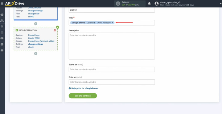 Google Sheets and PeopleForce integration | Select variables from the drop-down list