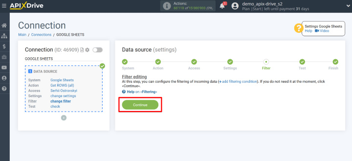 Integration settings with ChatGPT | "Filter" stage