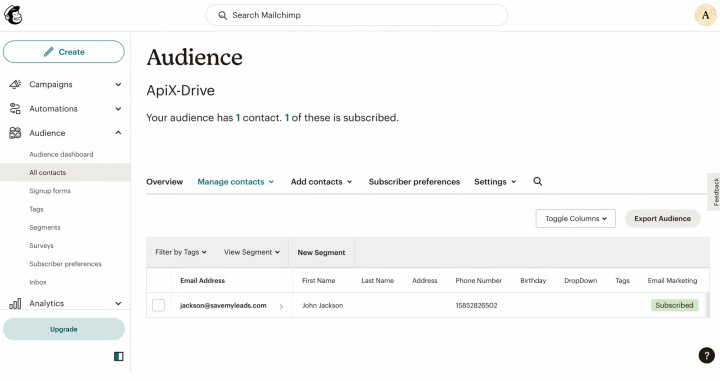 Airtable and MailChimp integration | Result of connecting