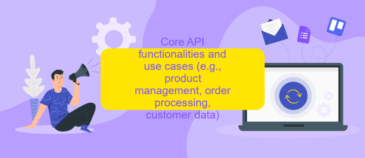 Core API functionalities and use cases (e.g., product management, order processing, customer data)