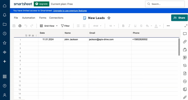 Contacto del usuario en Smartsheet Contacto del usuario en Smartsheet