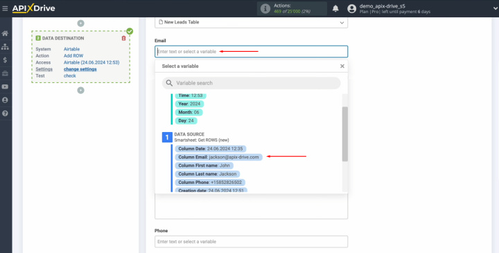 Integración de Smartsheet y Airtable | Asignar variables de Smartsheet a estos campos