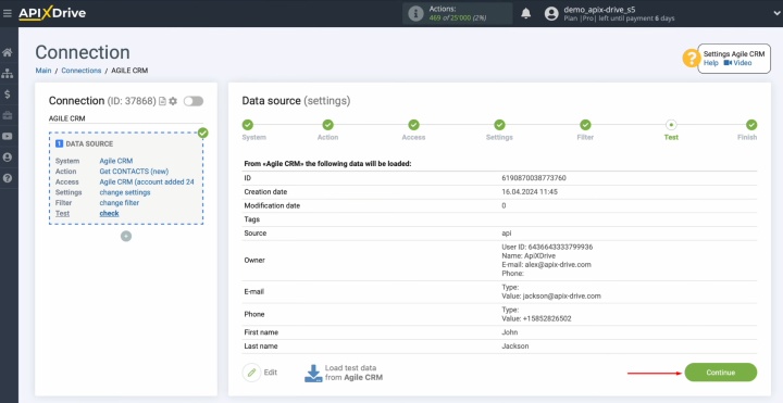 Integración de Agile CRM y Airtable | Haga clic en "Continuar"