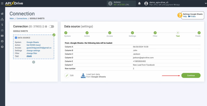 Integración de Google Sheets y Airtable | Si estás satisfecho con todo, haz clic en "Continuar"