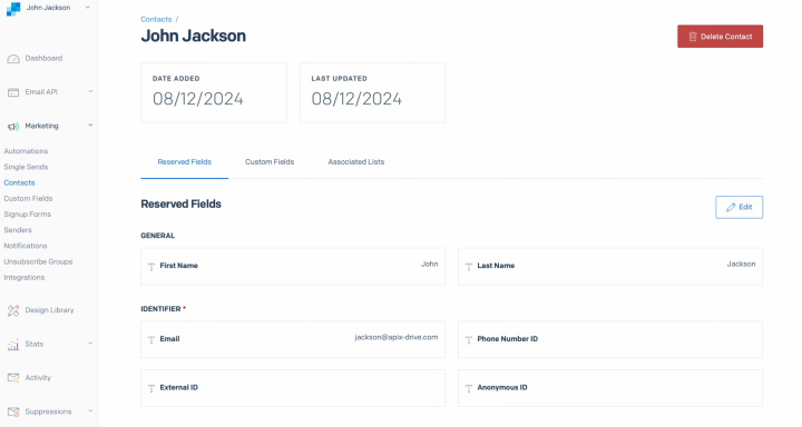 Integración de Google Contacts y SendGrid | Resultado de la transferencia de datos a SendGrid