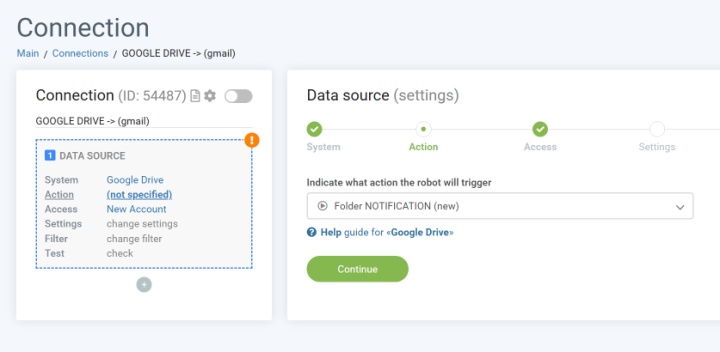 Seleccione la acción "Notificación de carpeta (nueva)"