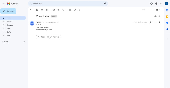 Integración de Paperform y Gmail | Resultado de conectar