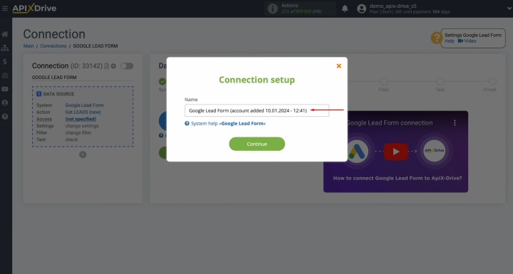 Integración de Google Lead Form y Trello | Asignar un nombre a la conexión Integración de Google Lead Form y Trello | Asignar un nombre a la conexión
