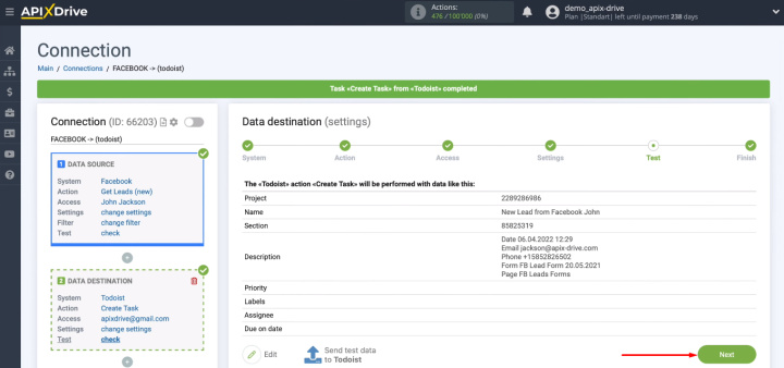 Integración de Facebook y Todoist | Continuar con la configuración