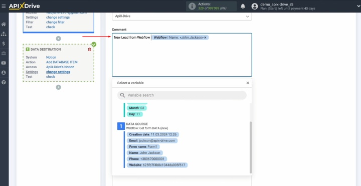 Integración de Notion y Webflow | Puede ingresar valores manualmente en lugar de usar variables Integración de Notion y Webflow | Puede ingresar valores manualmente en lugar de usar variables