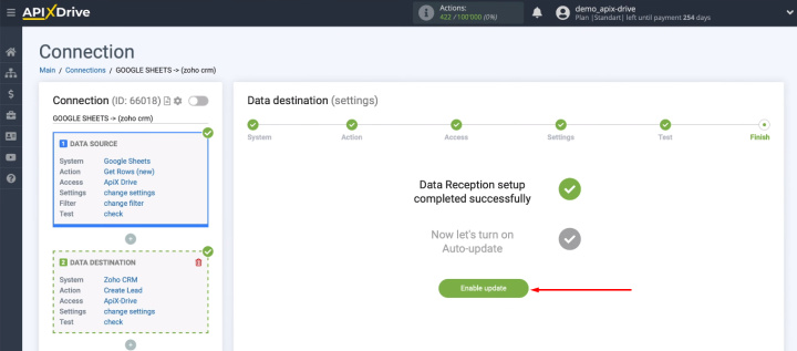 Integración de Google Sheets y Zoho CRM | Habilitar actualización automática