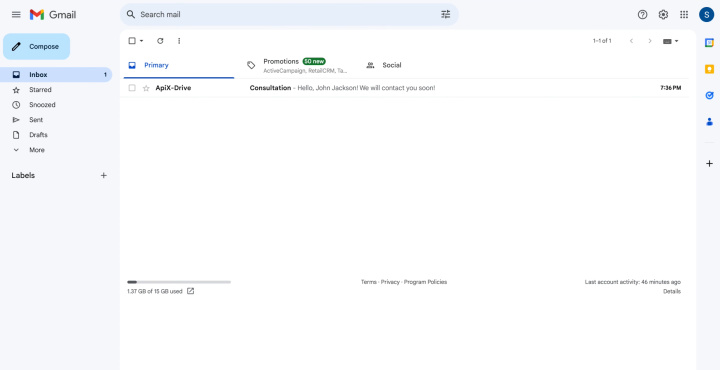 Integración de Paperform y Gmail | Ve a tu cuenta de Gmail y comprueba el resultado.