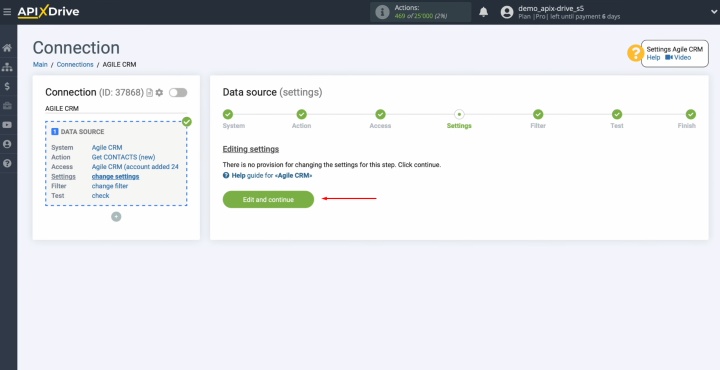 Integración de Agile CRM y Airtable | Haga clic en "Editar y continuar"