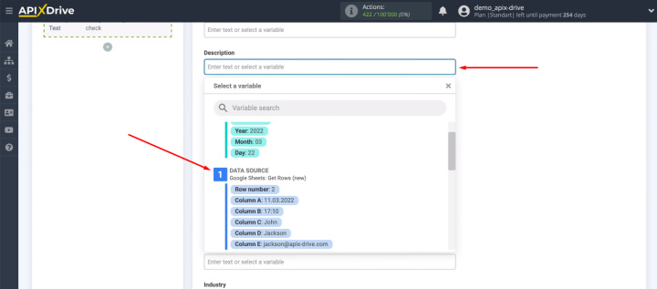 Integración de Google Sheets y Zoho CRM | Seleccionar variables